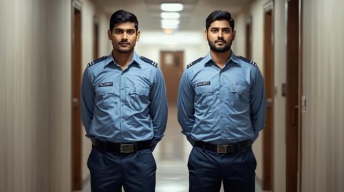indian-security-guards-wearing-blue-shirt-and-navy-blue-pant